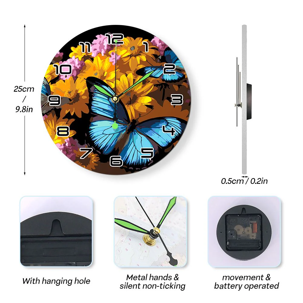 Paint by Numbers Clock - Butterflies & Flowers - Image 6