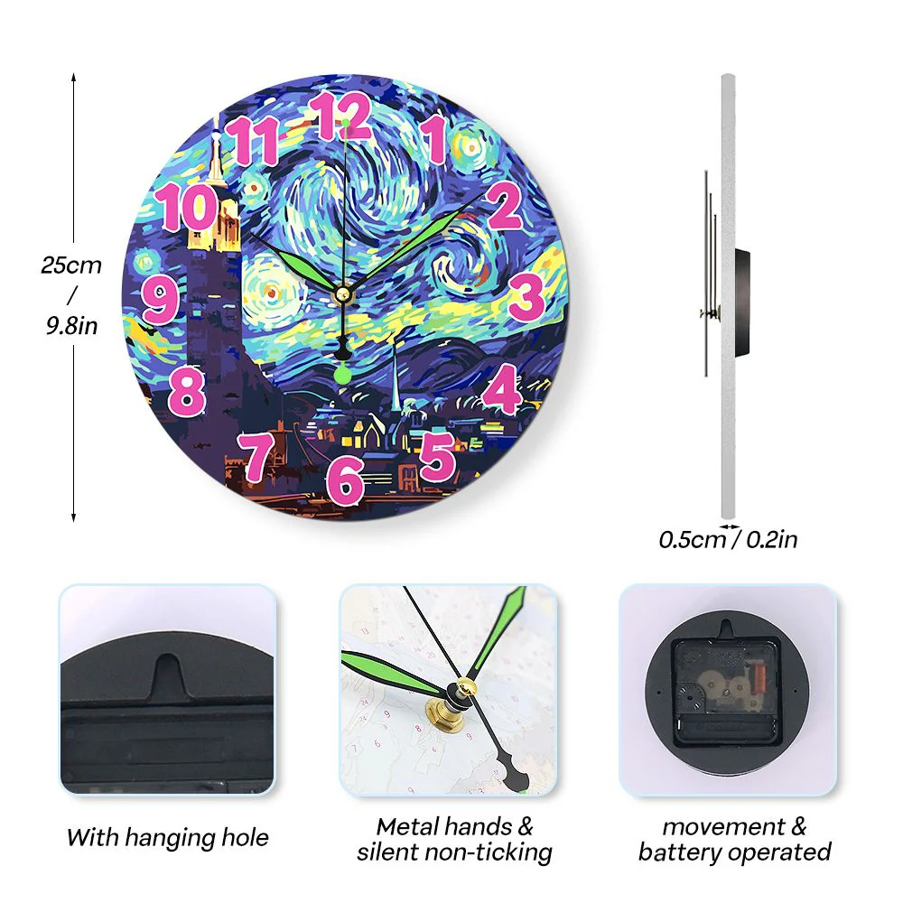 Paint by Numbers Clock - Starry Night - Image 6