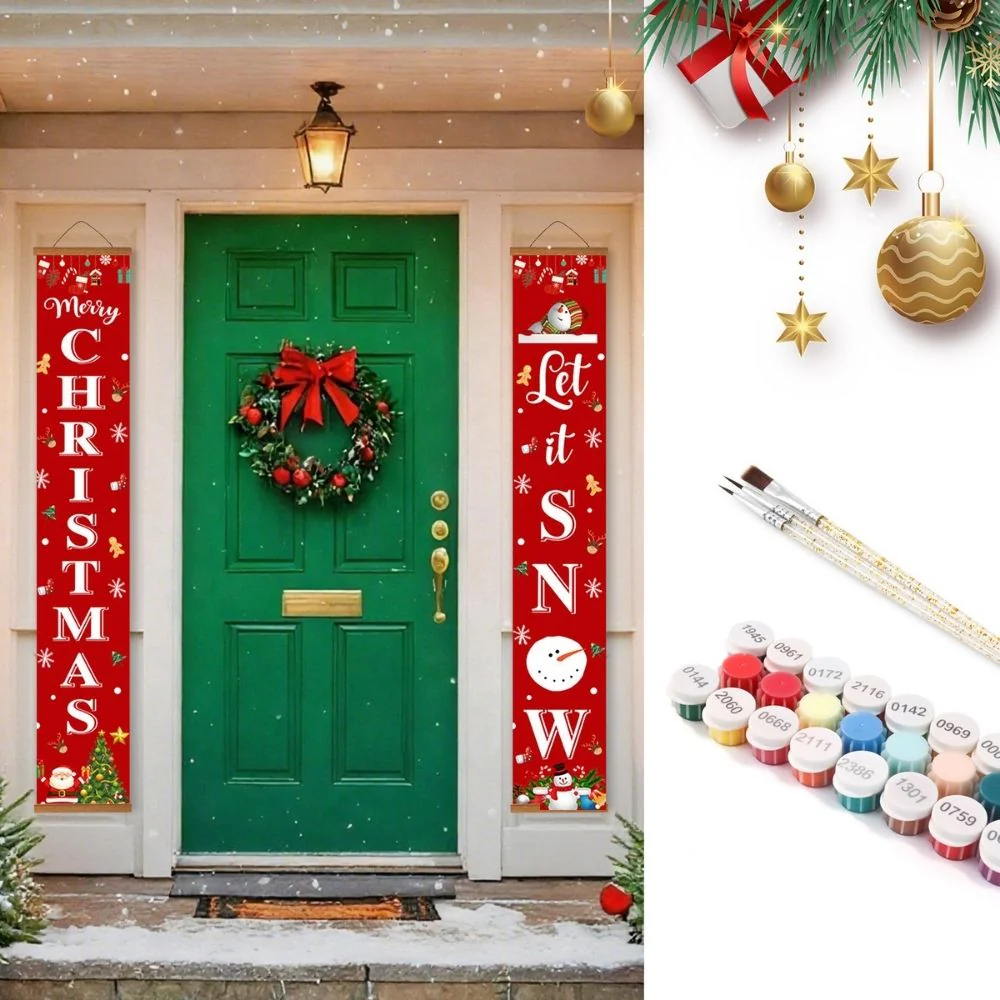 Paint by Numbers Front Door Hanging Banners - Let It Snow