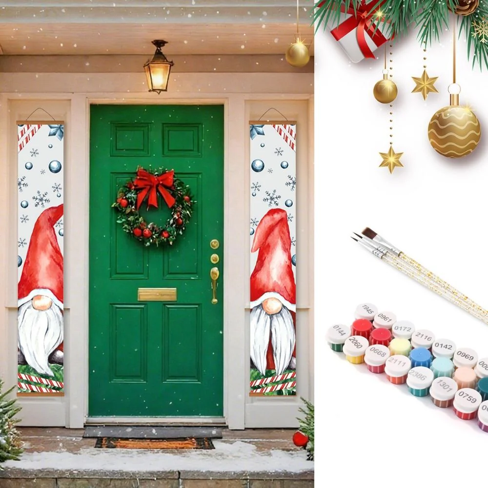 Paint by Numbers Front Door Hanging Banners - Snowy Gnomes