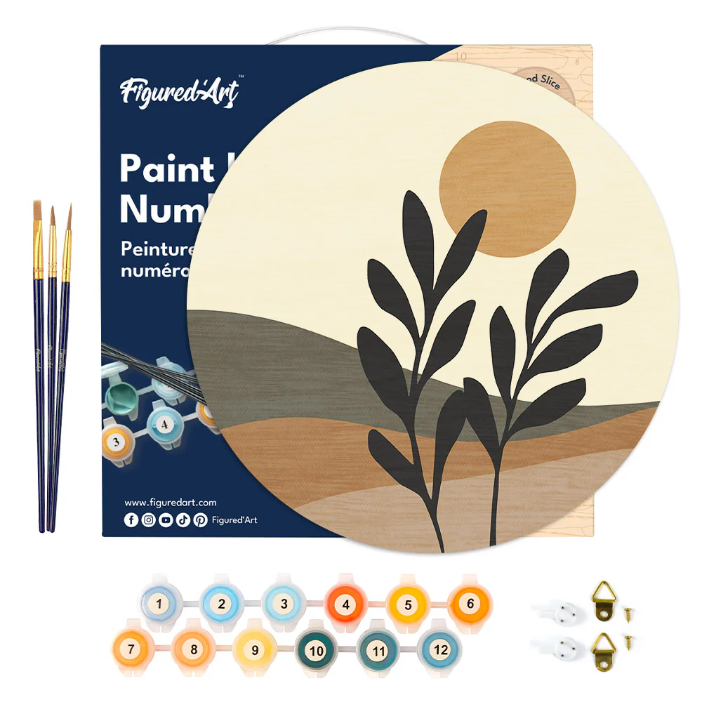 Paint by numbers on Wood Slice - Abstract Plants in the Sun - Image 6