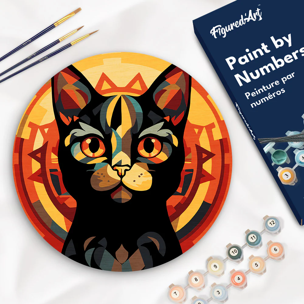 Paint by numbers on Wood Slice - Art Deco Black Cat