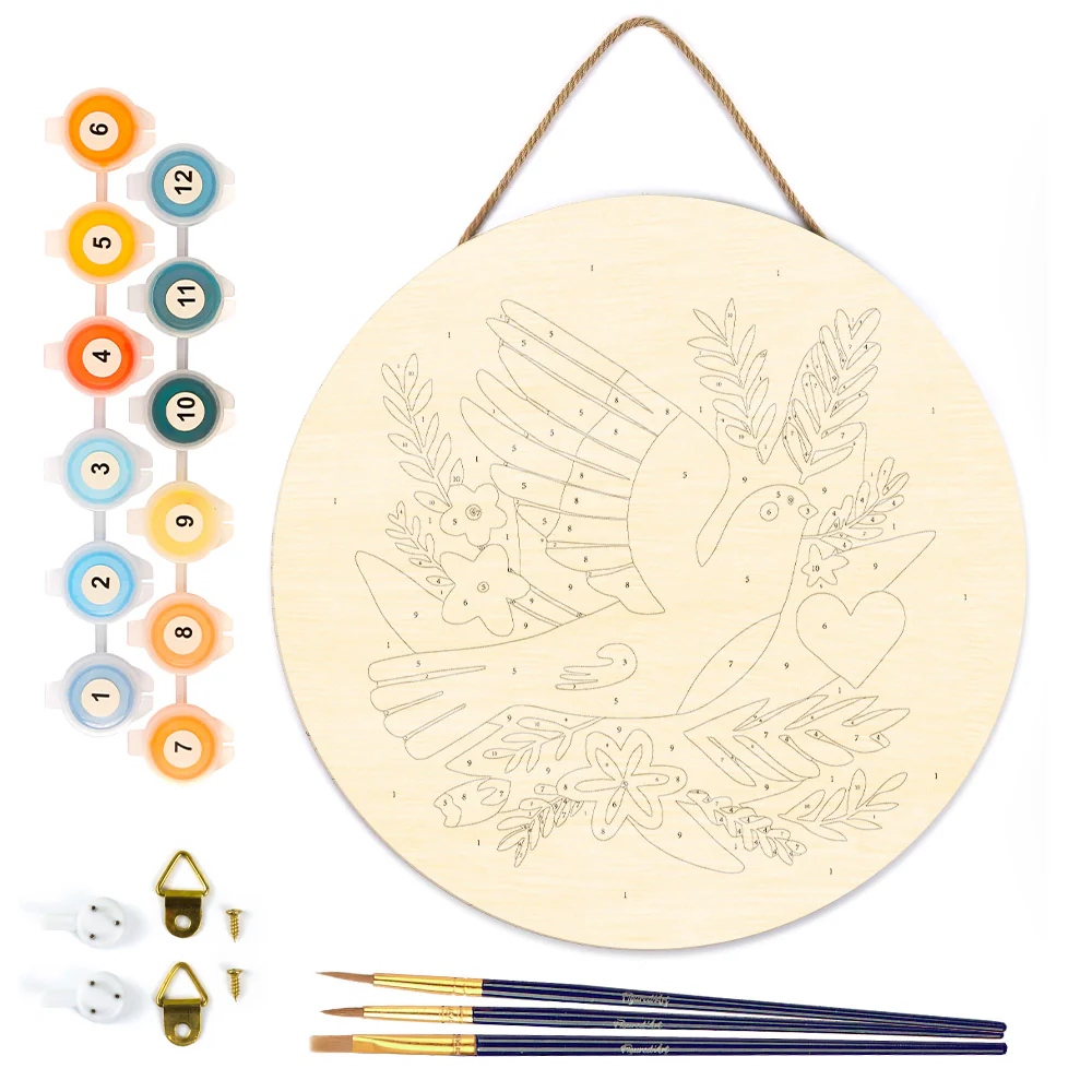 Paint by numbers on Wood Slice - Bird and Flowers - Image 5