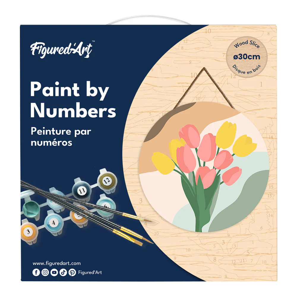 Paint by numbers on Wood Slice - Bouquet of Tulips - Image 4