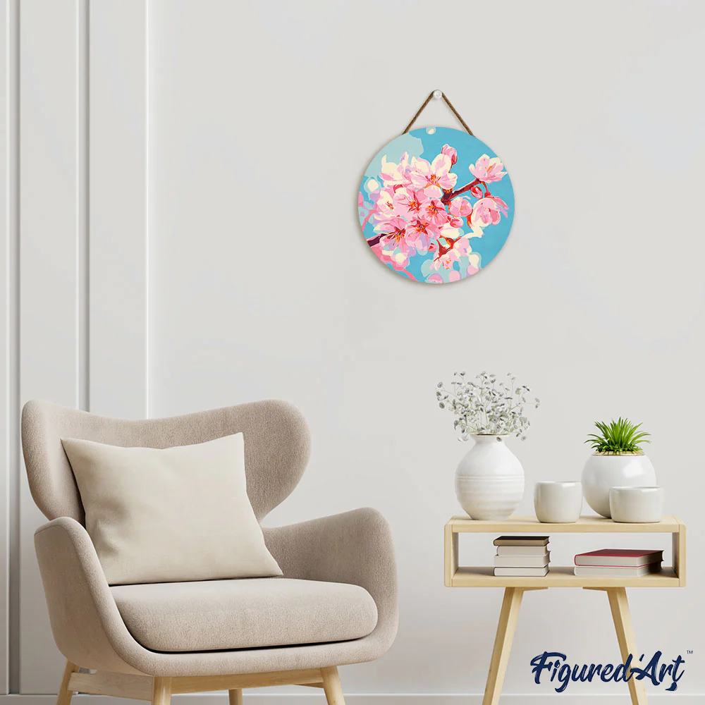Paint by numbers on Wood Slice - Cherry Blossom - Image 3