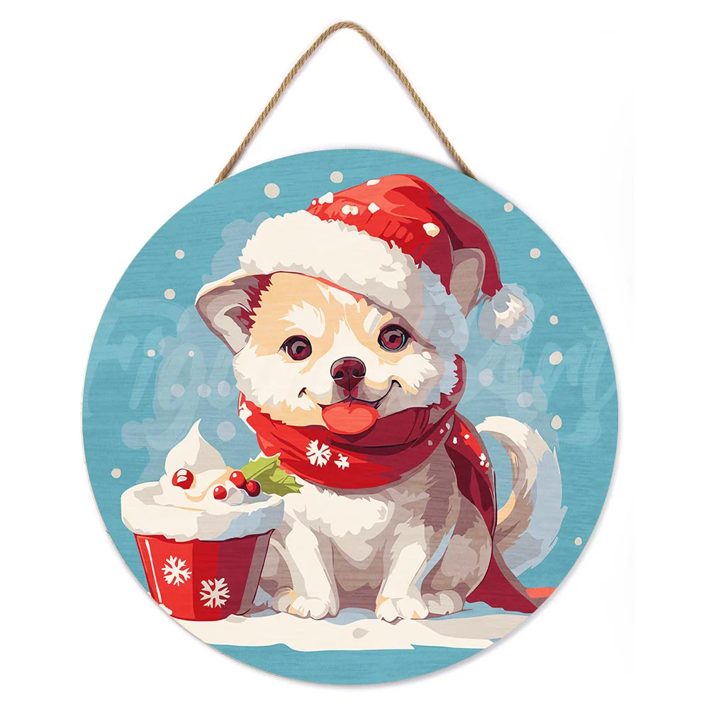 Paint by numbers on Wood Slice - Christmas Puppy - Image 2