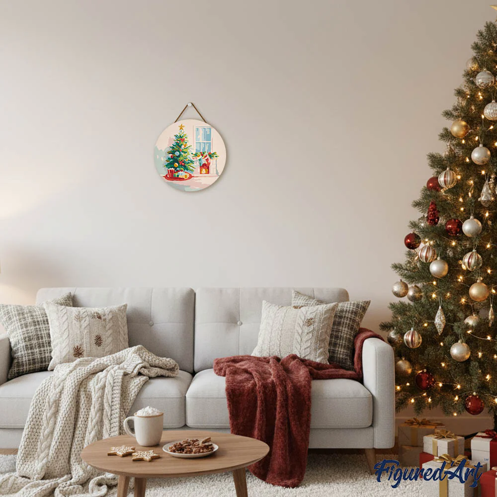 Paint by numbers on Wood Slice - Christmas Tree and Fireplace - Image 3