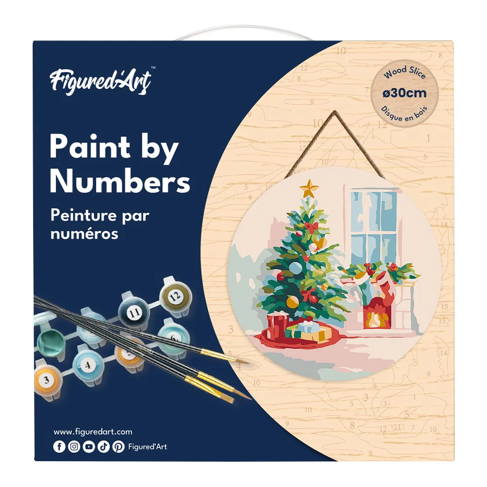 Paint by numbers on Wood Slice - Christmas Tree and Fireplace - Image 4