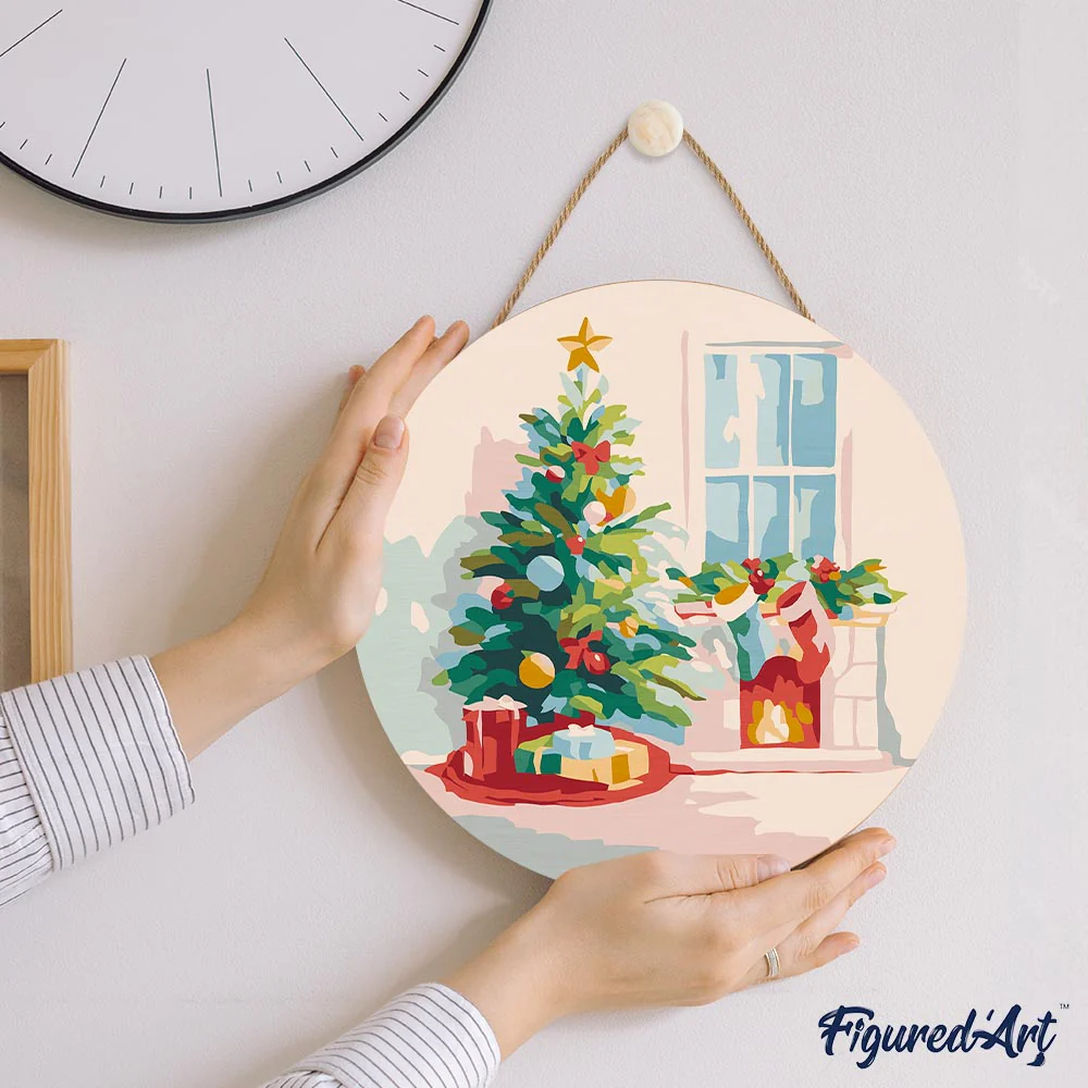 Paint by numbers on Wood Slice - Christmas Tree and Fireplace - Image 7