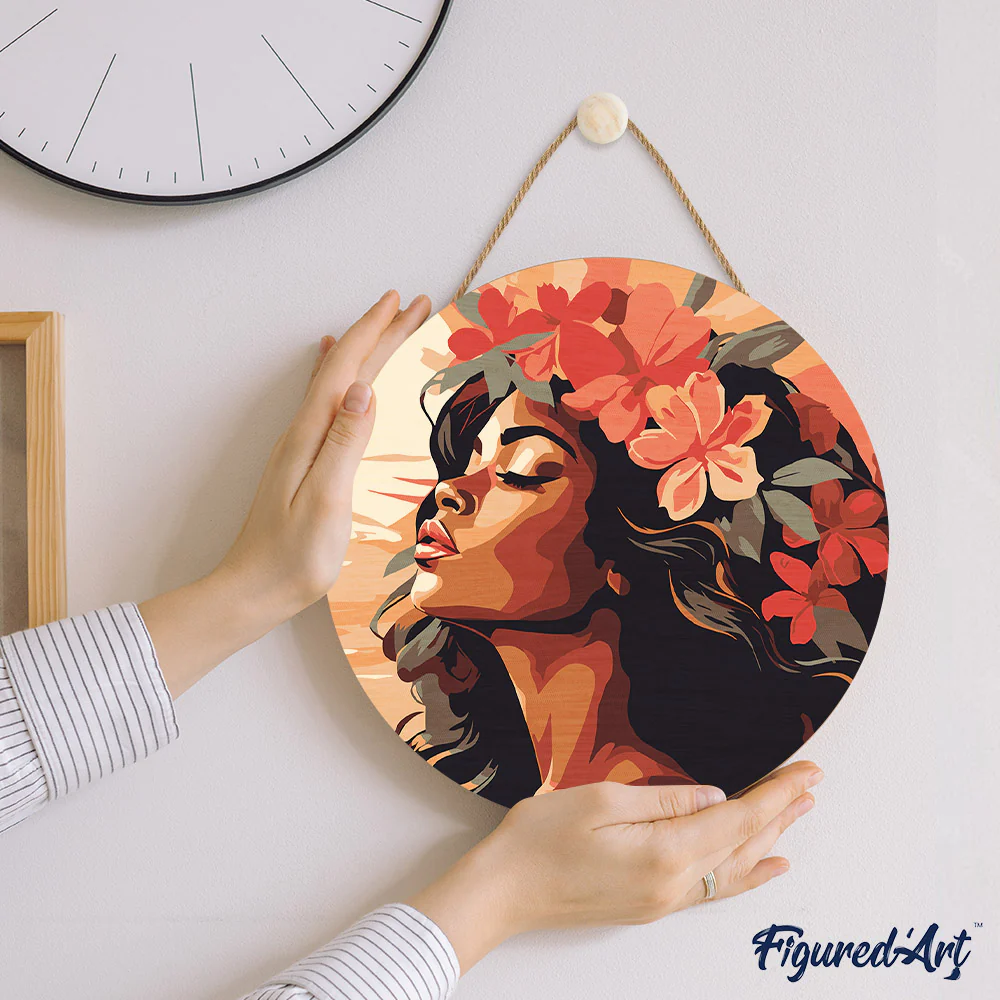 Paint by numbers on Wood Slice - Floral Woman - Image 7