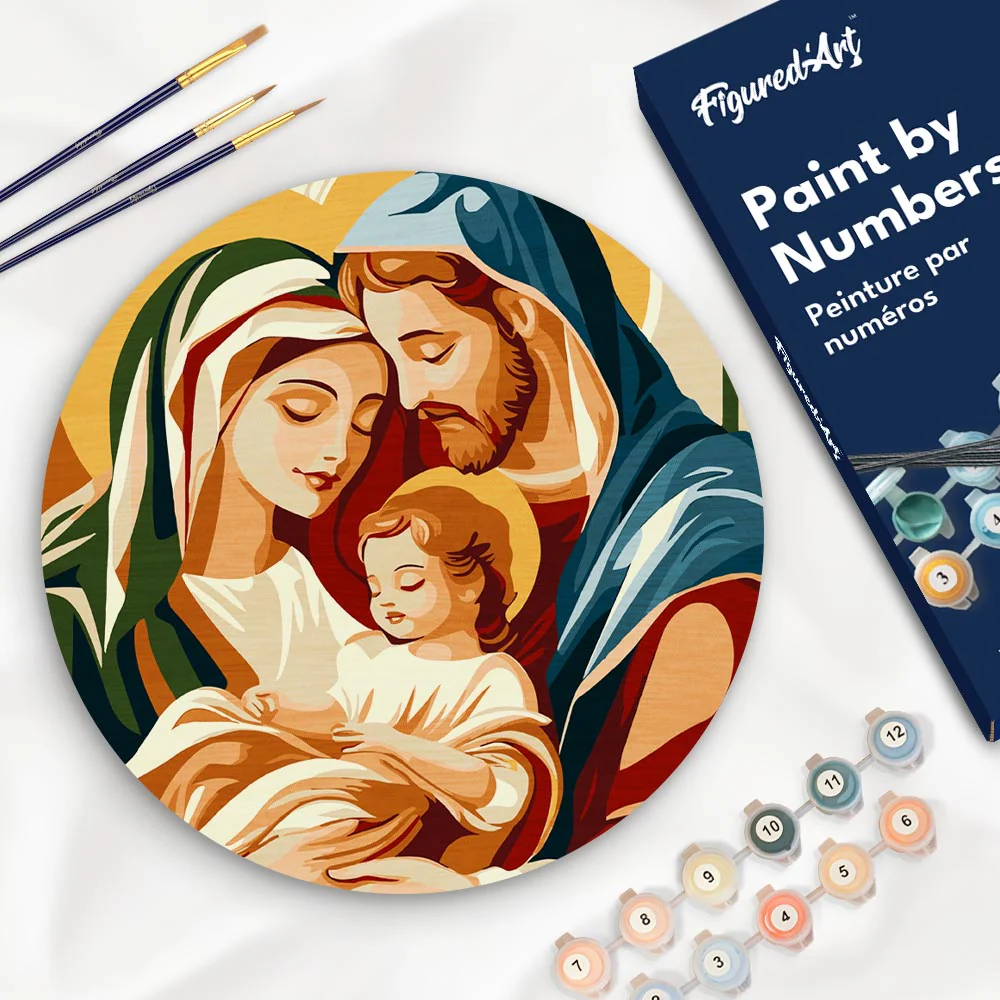 Paint by numbers on Wood Slice - Holy Family