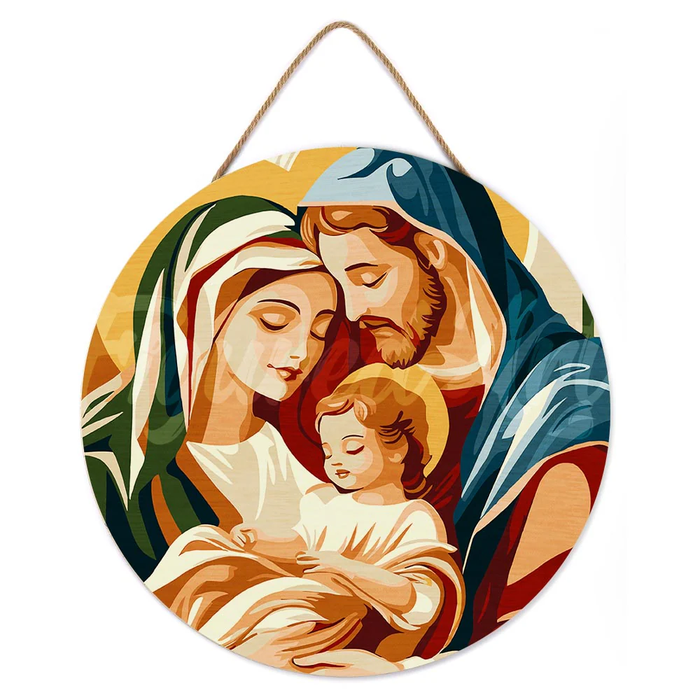 Paint by numbers on Wood Slice - Holy Family - Image 2