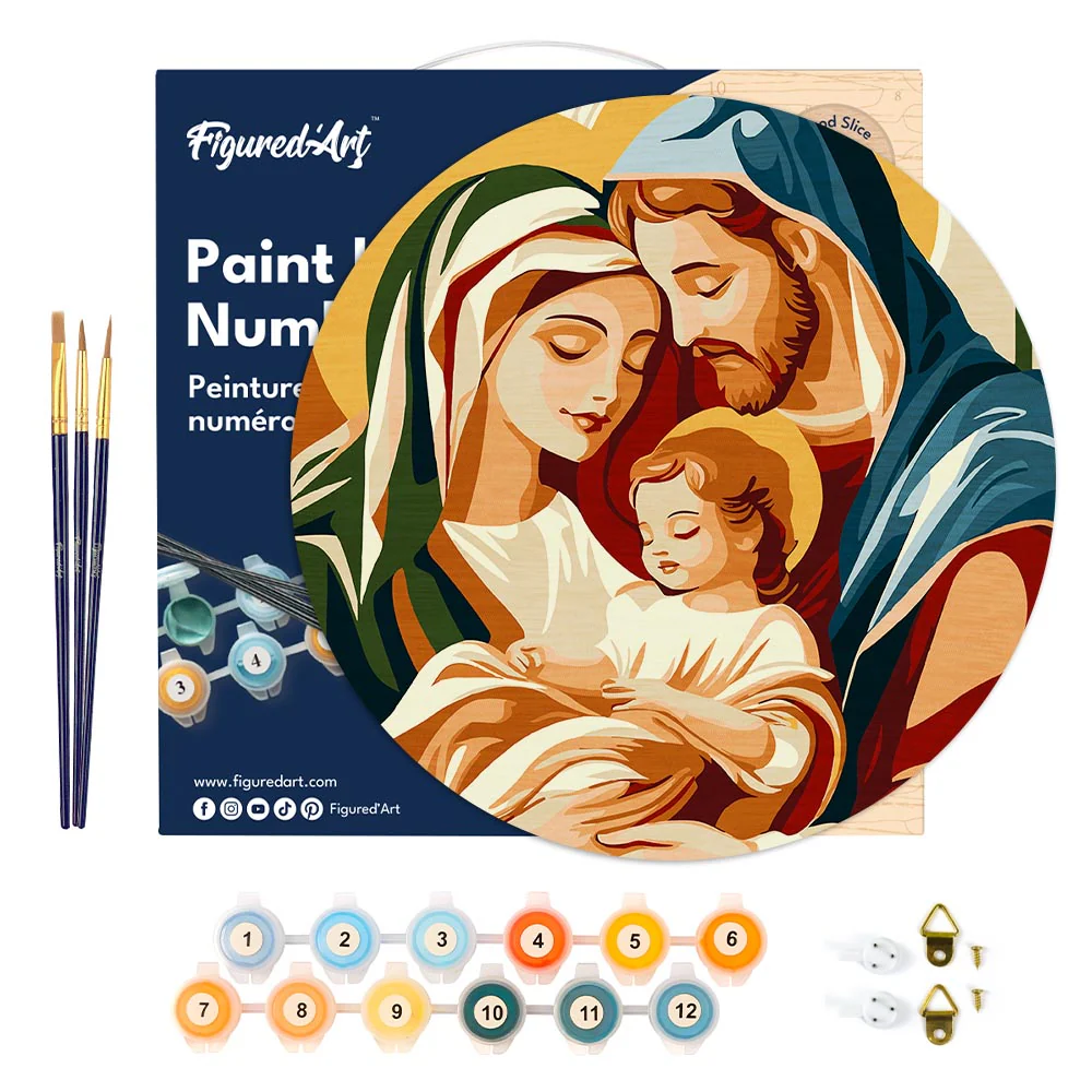 Paint by numbers on Wood Slice - Holy Family - Image 6