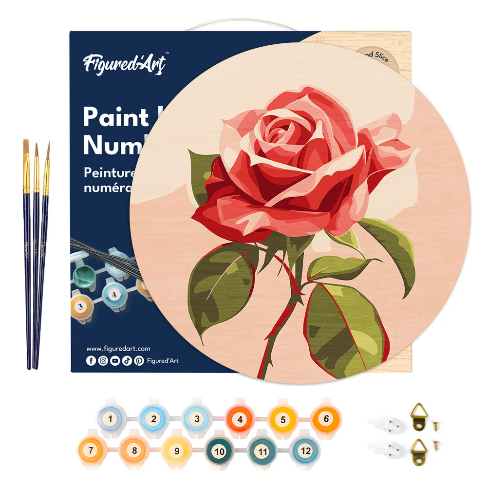 Paint by numbers on Wood Slice - Red Rose - Image 6
