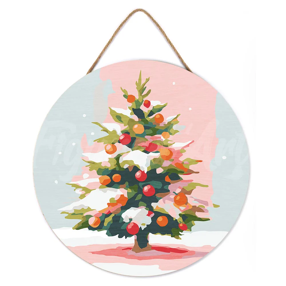 Paint by numbers on Wood Slice - Snowy Christmas Tree - Image 2