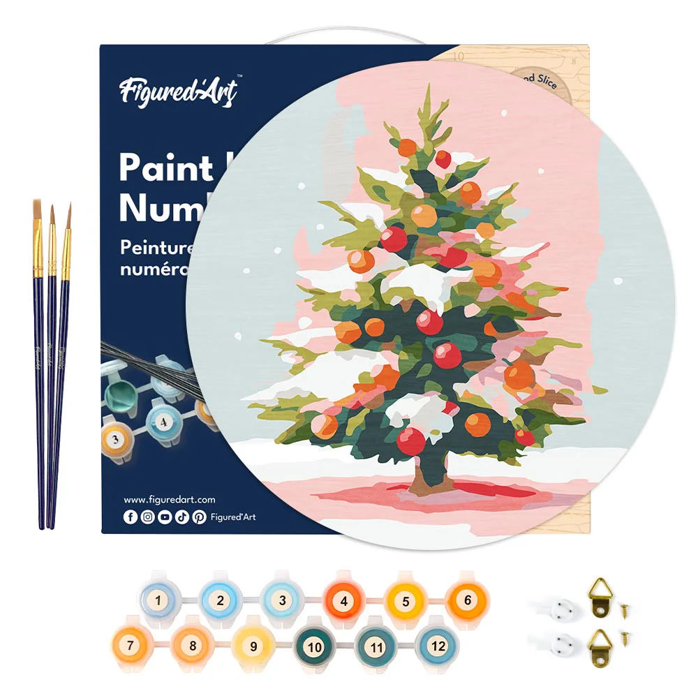 Paint by numbers on Wood Slice - Snowy Christmas Tree - Image 6