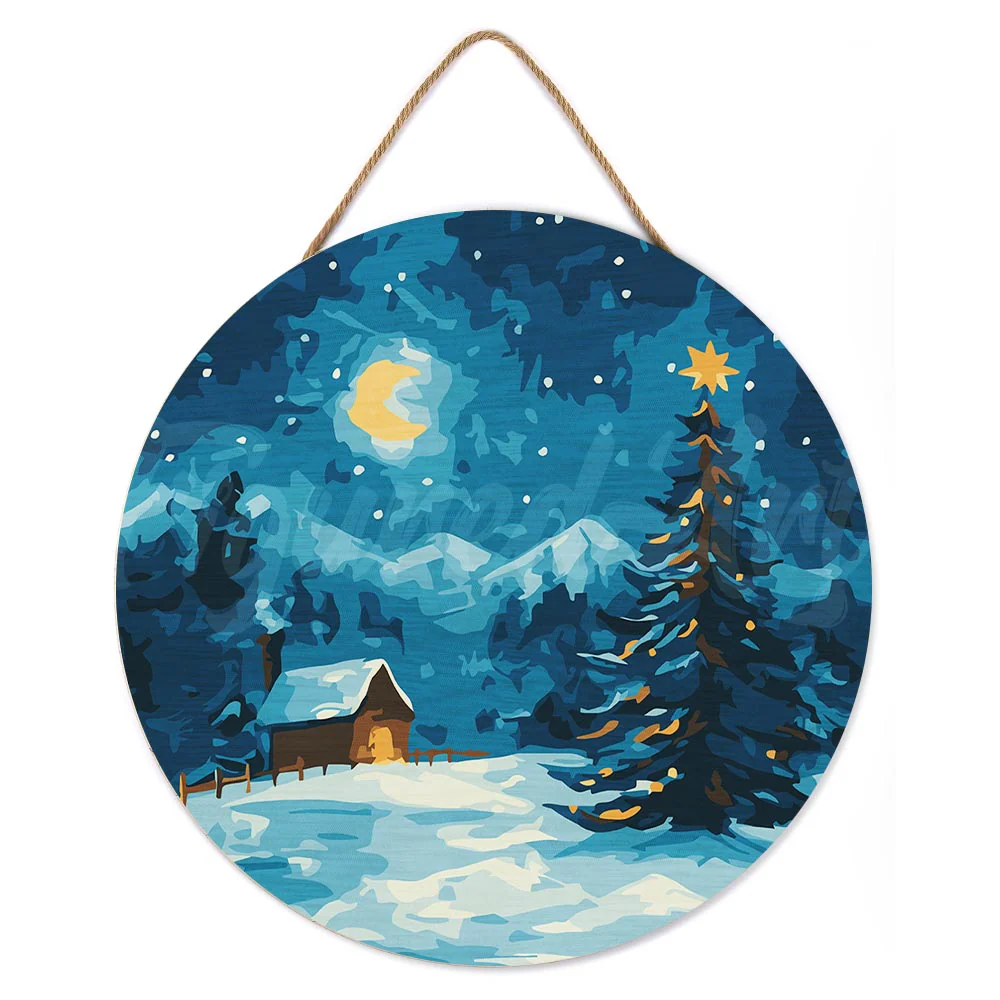Paint by numbers on Wood Slice - Starry Christmas Night - Image 2