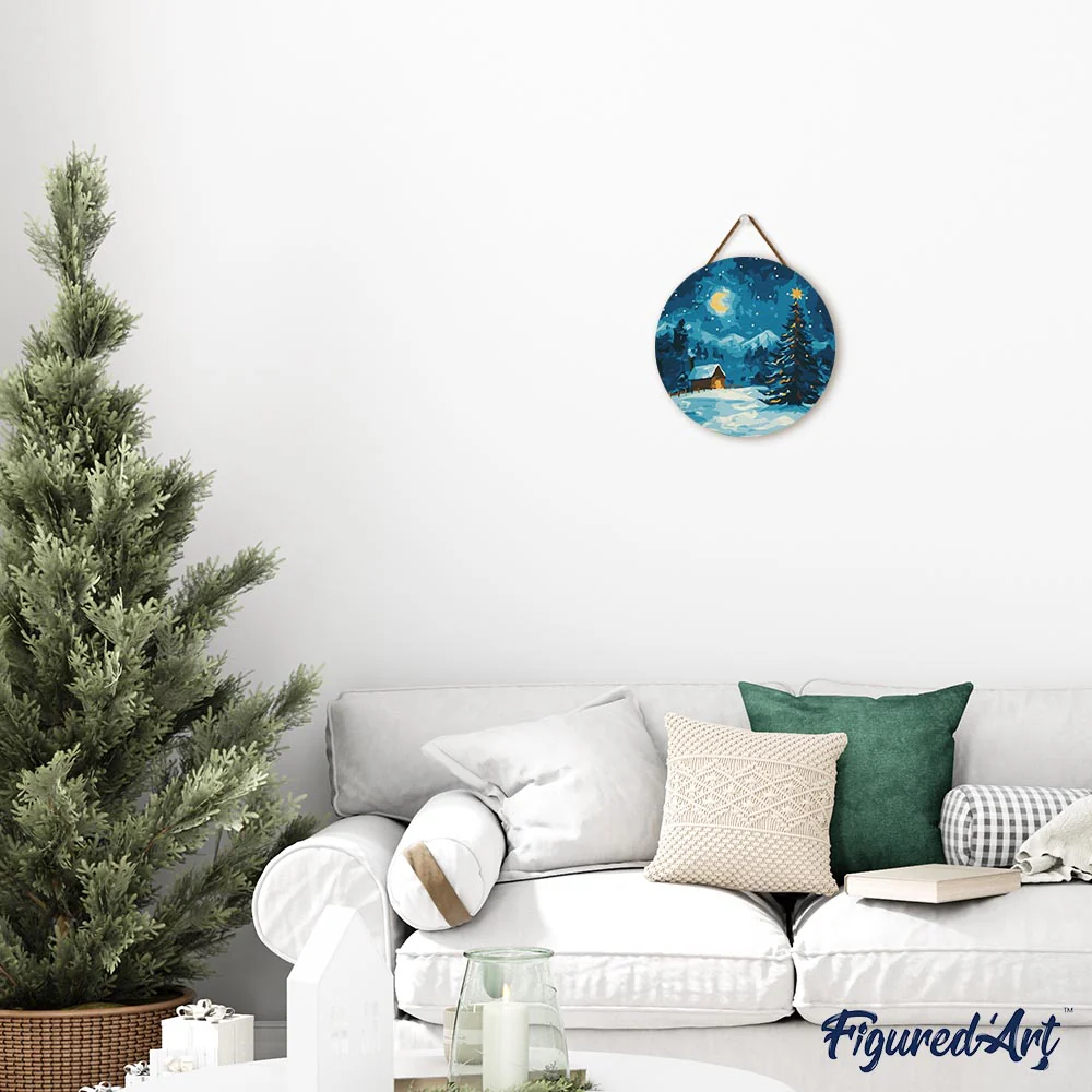 Paint by numbers on Wood Slice - Starry Christmas Night - Image 3