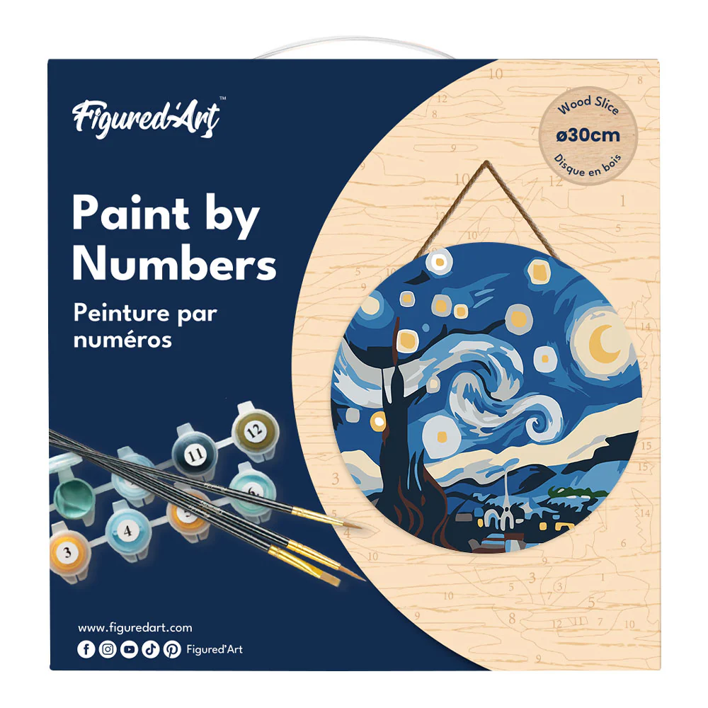 Paint by numbers on Wood Slice - Starry Night - Image 4