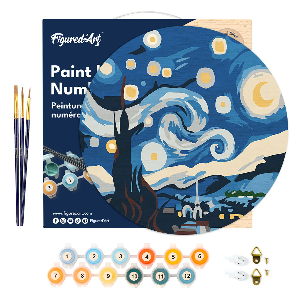 Paint by numbers on Wood Slice - Starry Night - Image 6