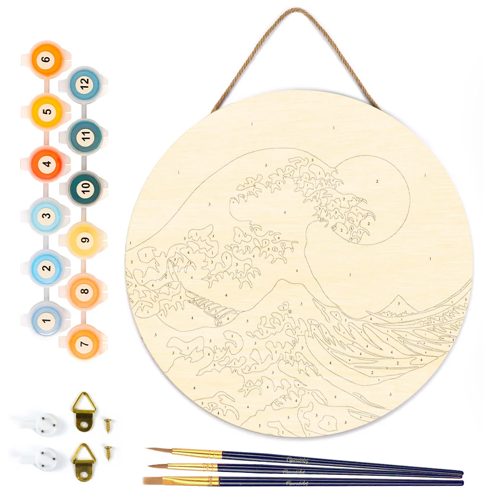Paint by numbers on Wood Slice - The Great Wave - Image 5