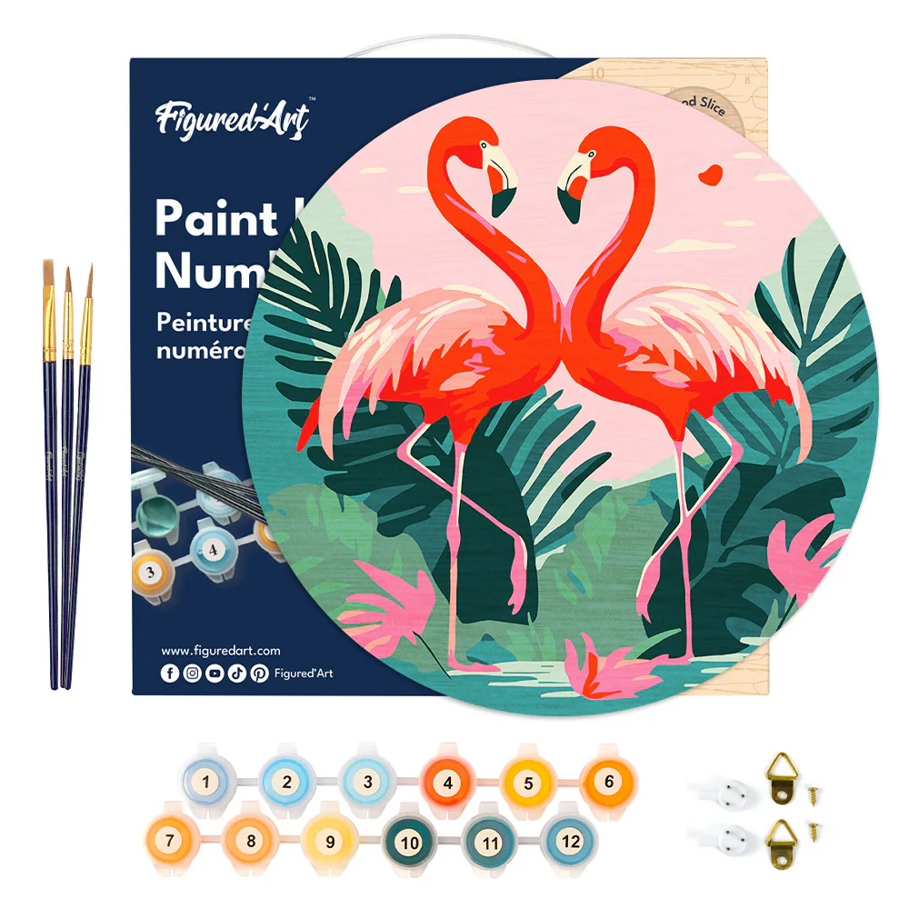 Paint by numbers on Wood Slice - Tropical Flamingos - Image 6