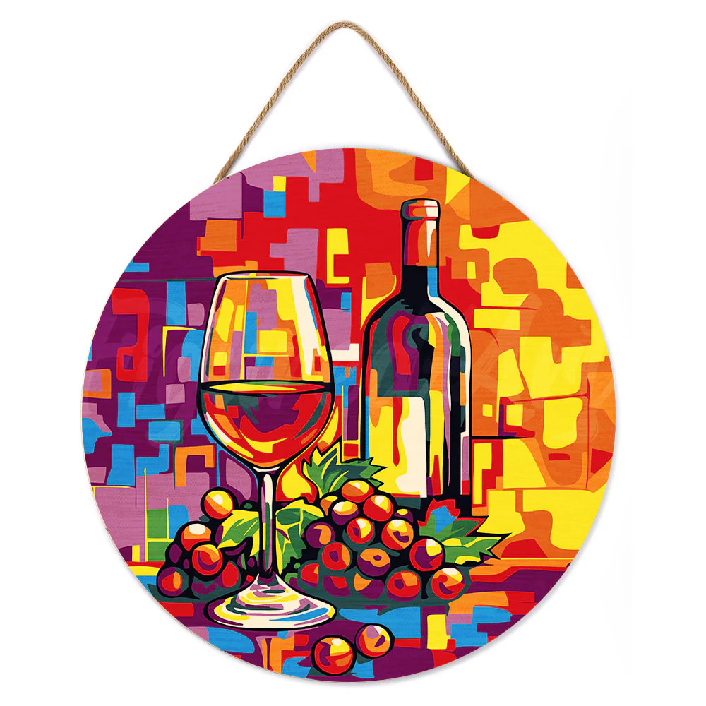 Paint by numbers on Wood Slice - Wine and Grapes - Image 2