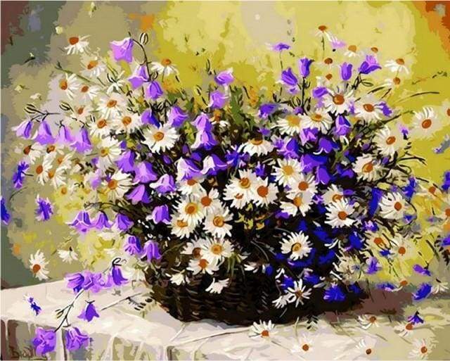 Purple flowers and Marguerites