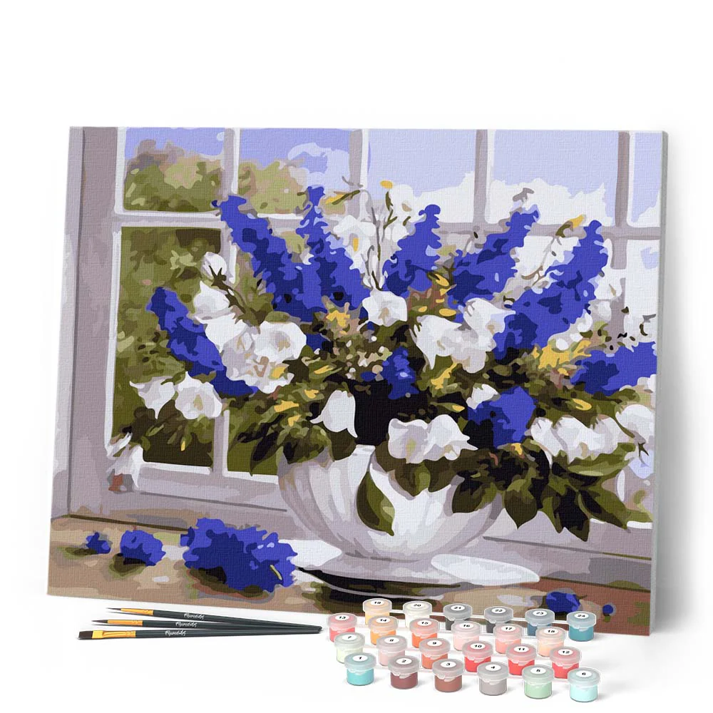 Vase of blue and white flowers - Image 2