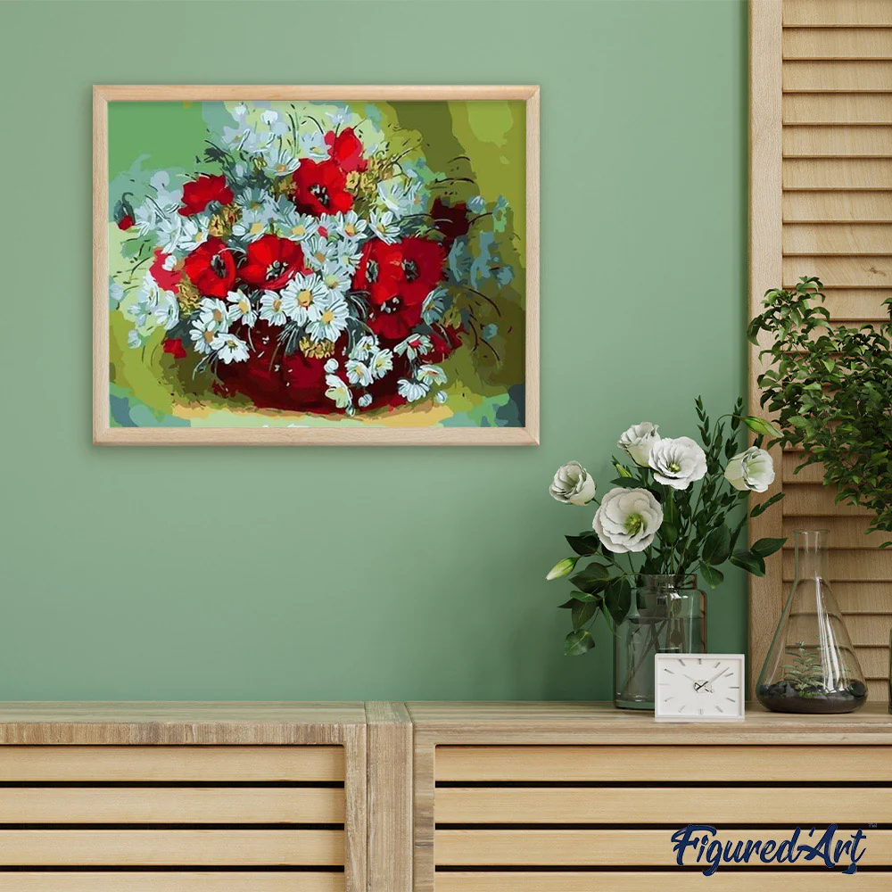 Vase of red and white flowers - Image 3