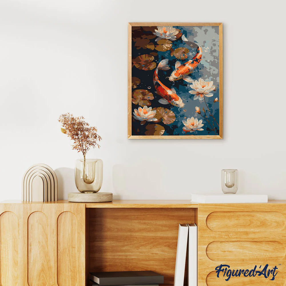 Vintage Koi Carp and Flowers - Image 3