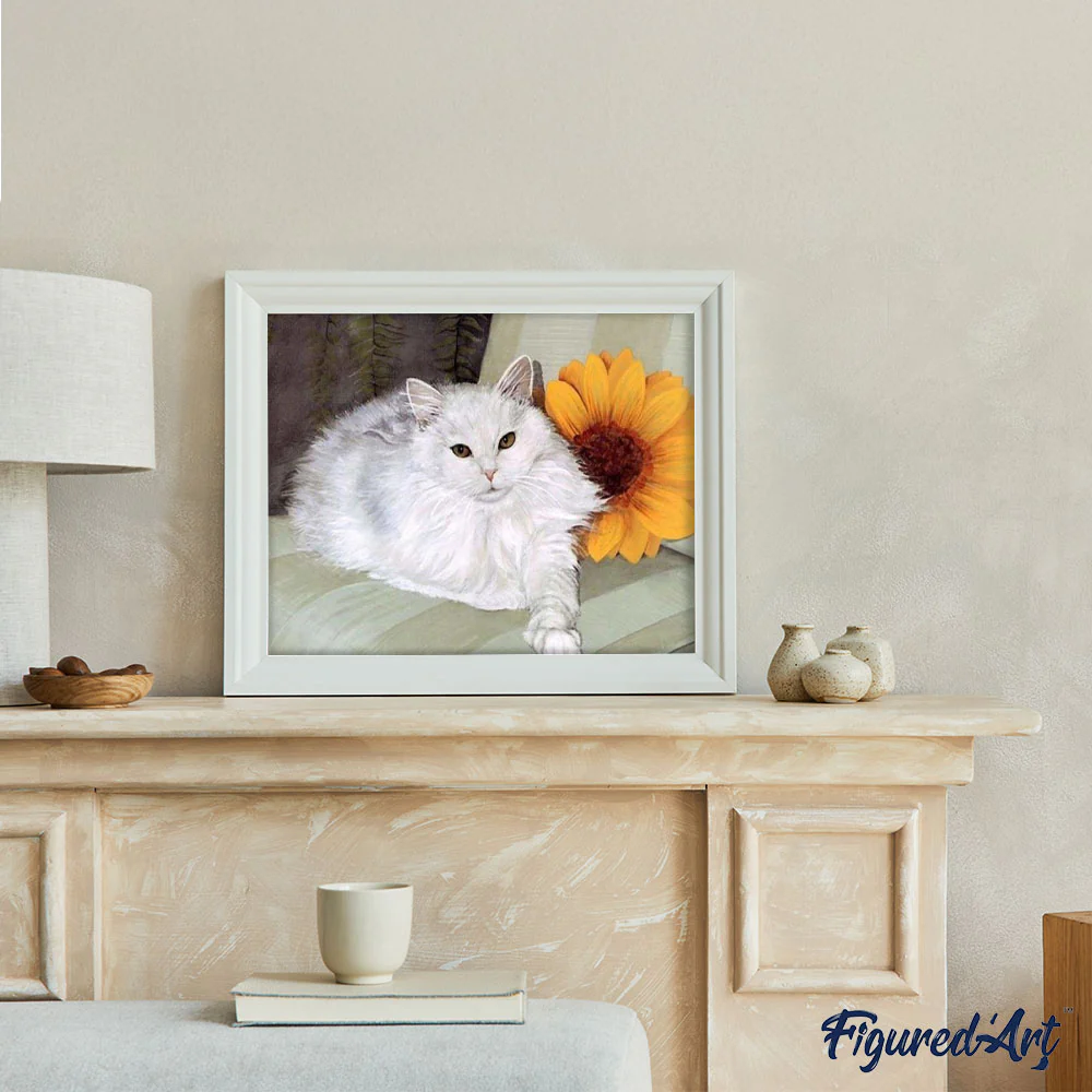 White Cat and Sunflower - Image 3