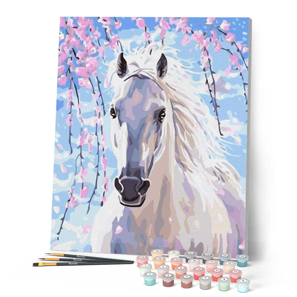 White Horse And Flowers - Image 2