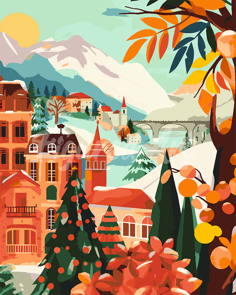 Winter City in the Mountains