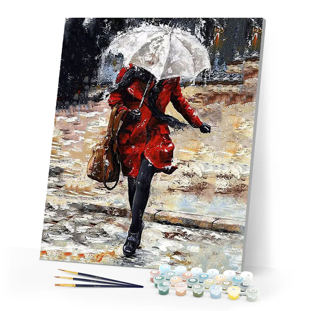 Woman walking down the stairs in the Rain - Image 2