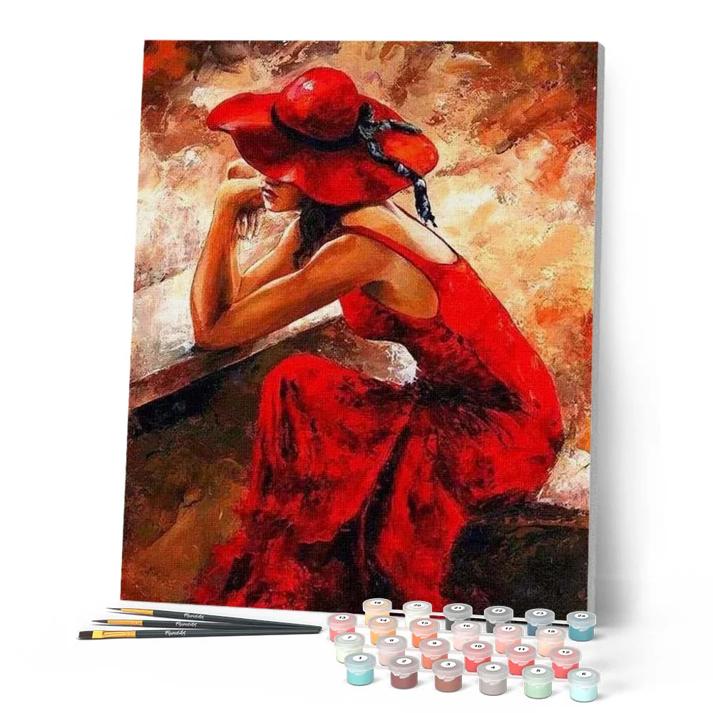 Woman wearing a Red Dress and Hat - Image 2