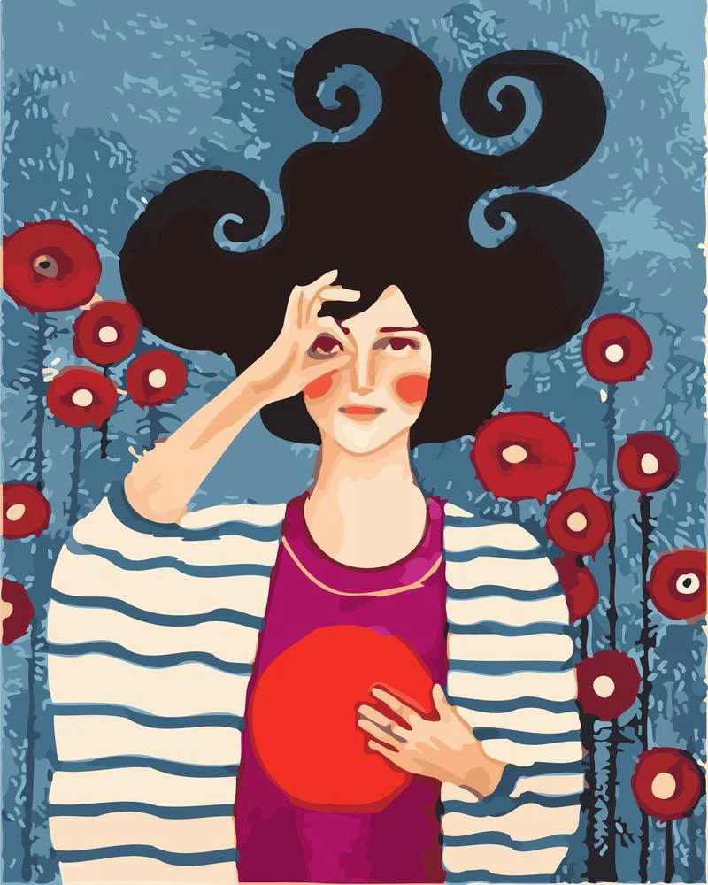 Woman with red circle