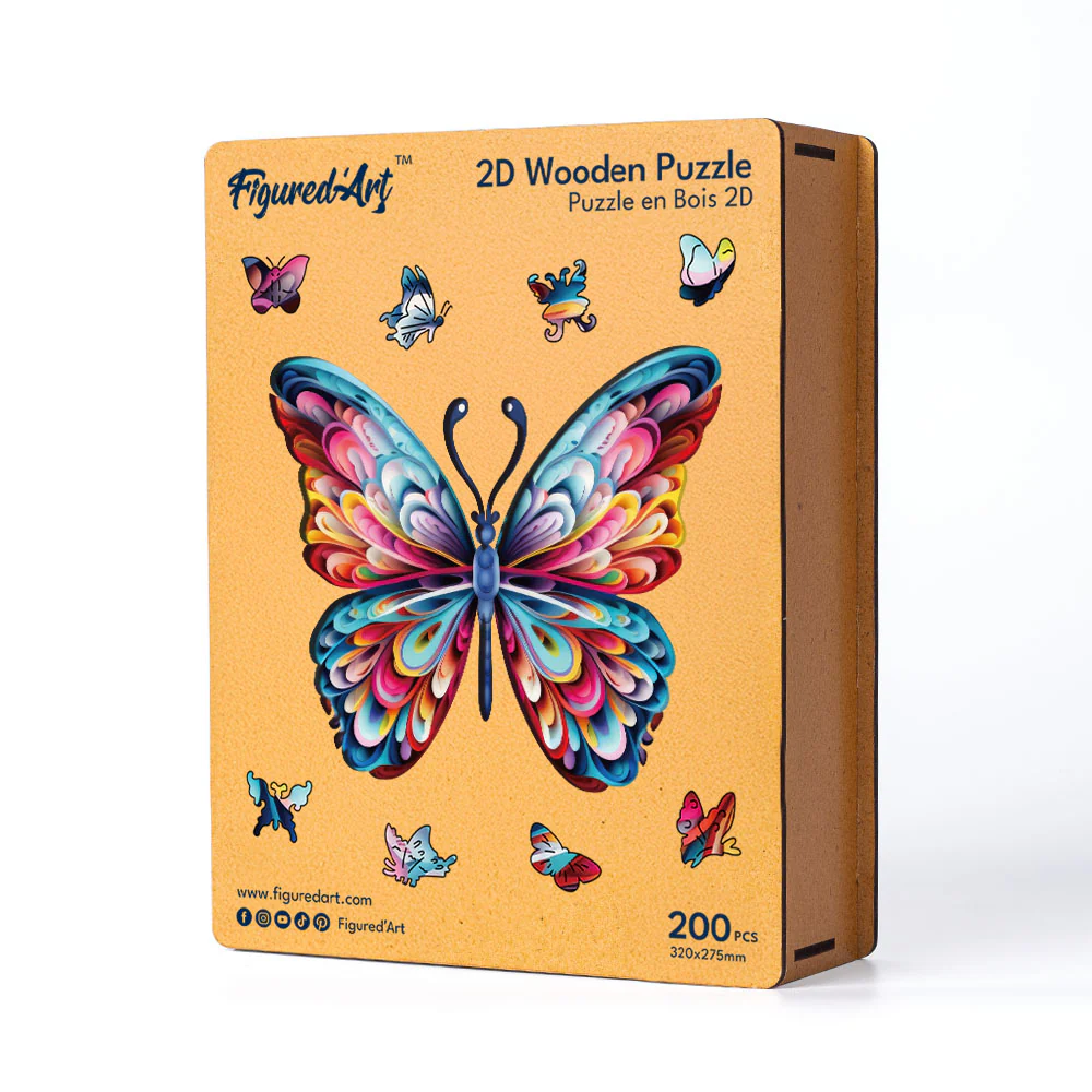 Wooden Puzzle - Beautiful Rainbow Butterfly - Image 2