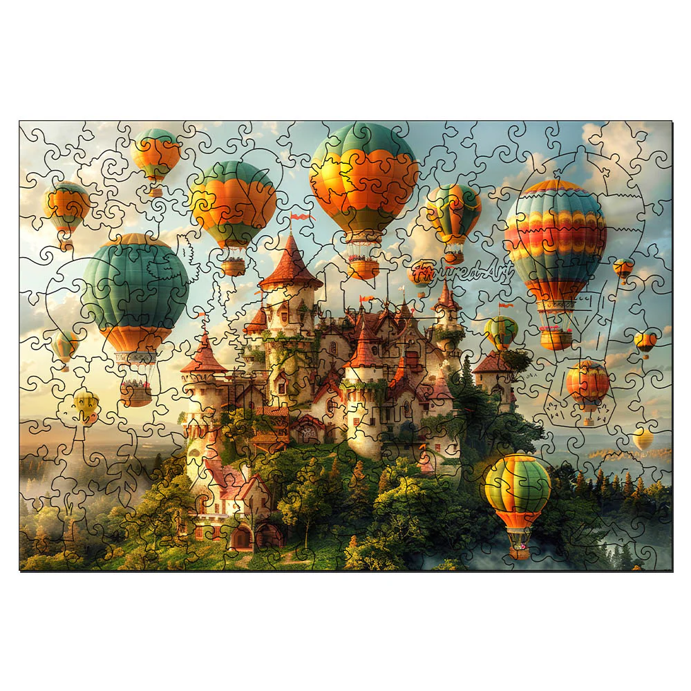 Wooden Puzzle - Castle with Hot Air Balloons - Image 3
