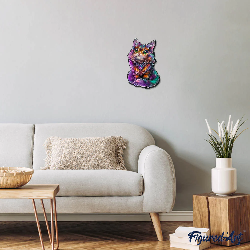 Wooden Puzzle - Colorful Cat with Gem - Image 4