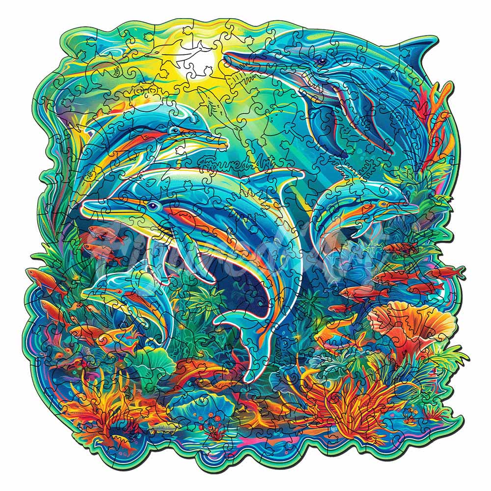 Wooden Puzzle - Dolphins in Coral Reef - Image 3