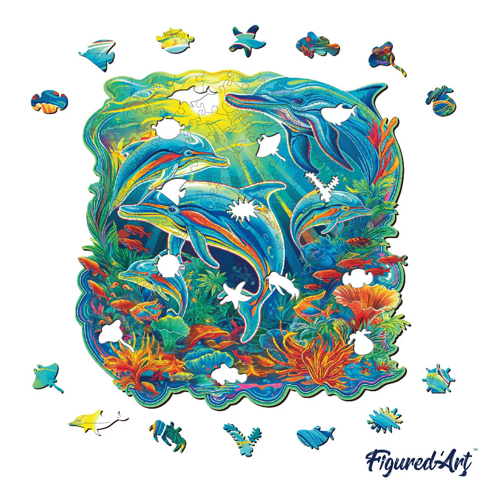 Wooden Puzzle - Dolphins in Coral Reef - Image 8