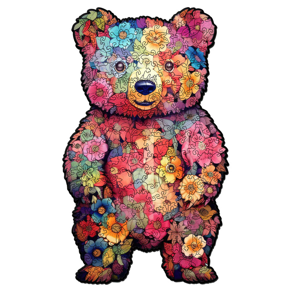 Wooden Puzzle - Floral Teddy Bear - Image 3