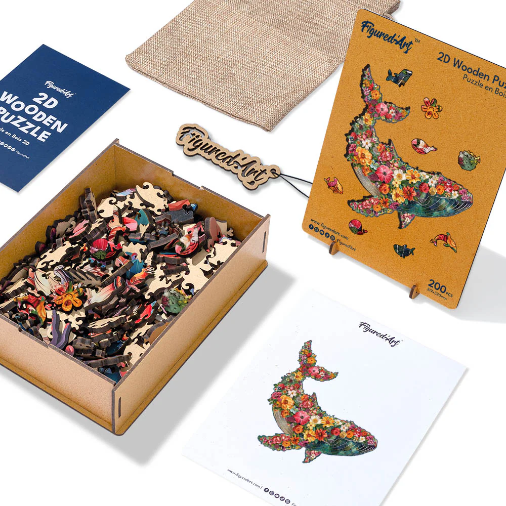 Wooden Puzzle - Floral Whale - Image 6