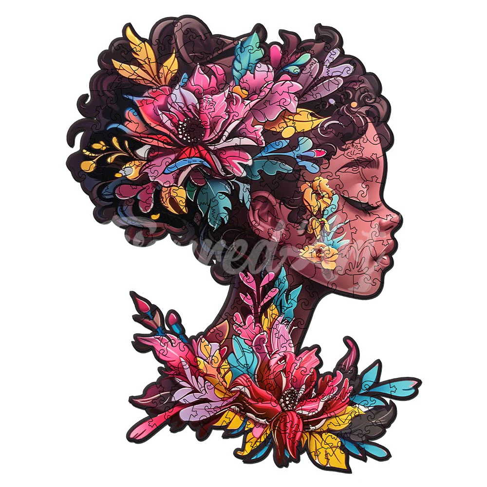 Wooden Puzzle - Floral Woman Portrait - Image 3