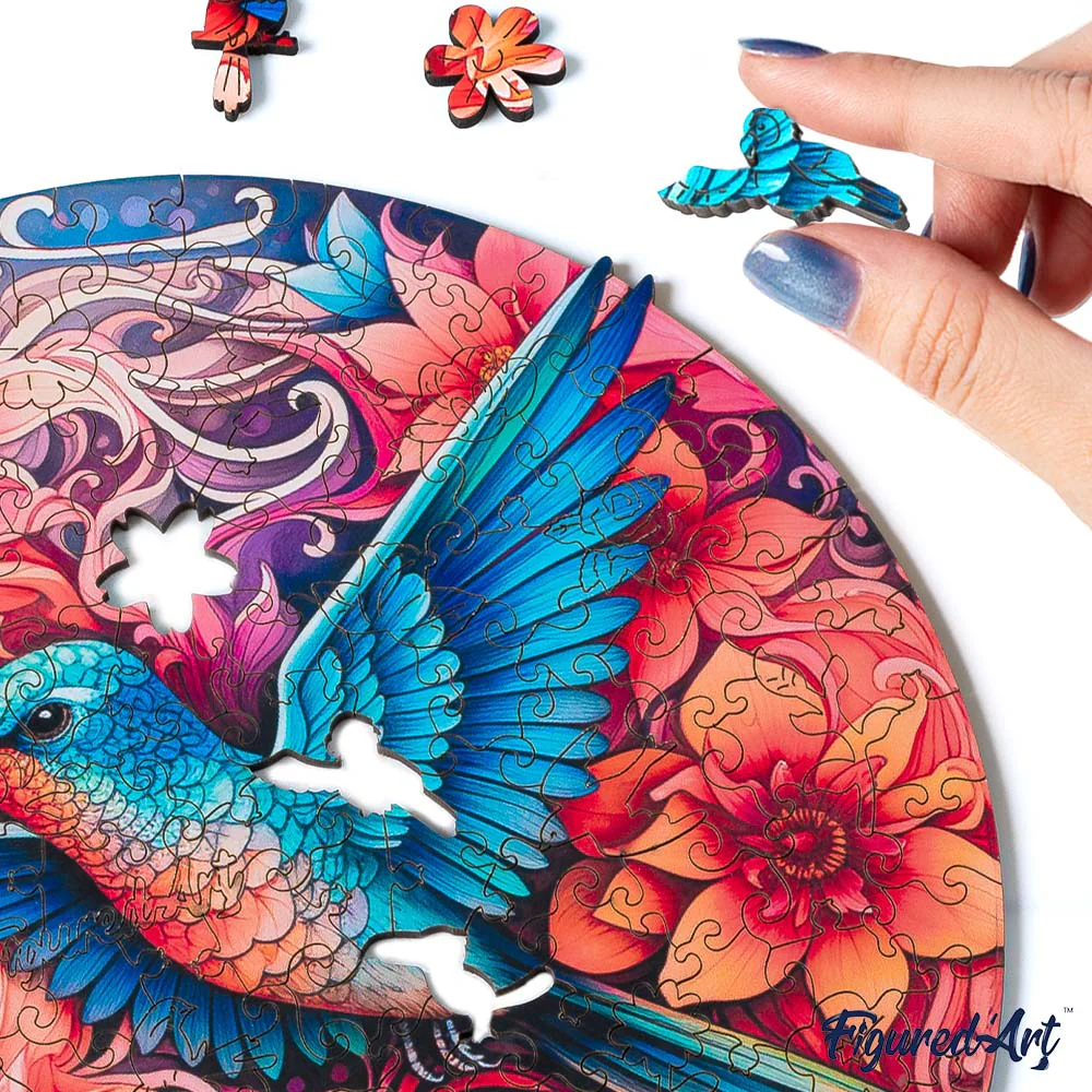 Wooden Puzzle - Hummingbird and Blooming Flowers - Image 5