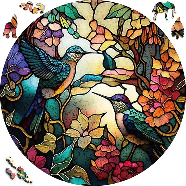 Wooden Puzzle - Hummingbird Family