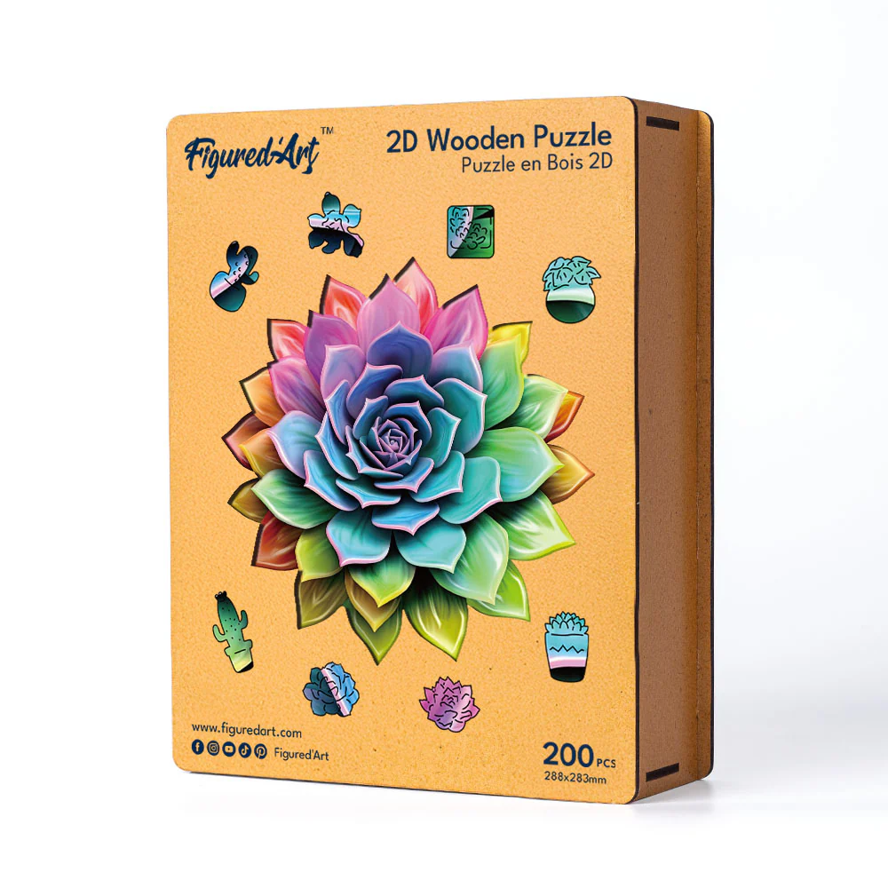 Wooden Puzzle - Rainbow Succulent - Image 2