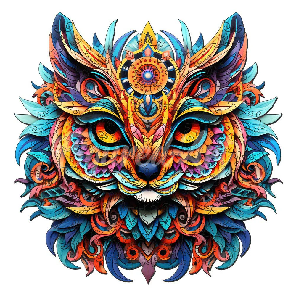 Wooden Puzzle - Vibrant Cat Mandala - Image 3